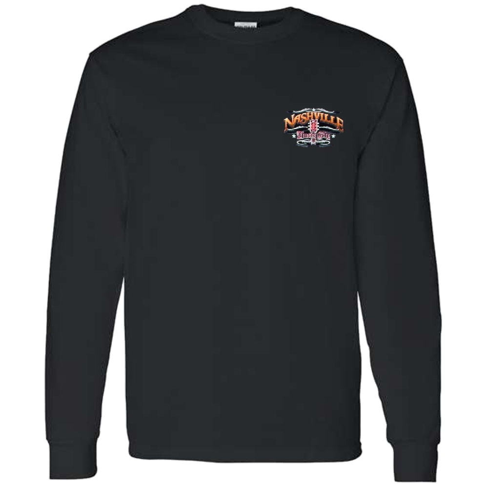Nashville Long Sleeve Black Tee- Front Left Chest
