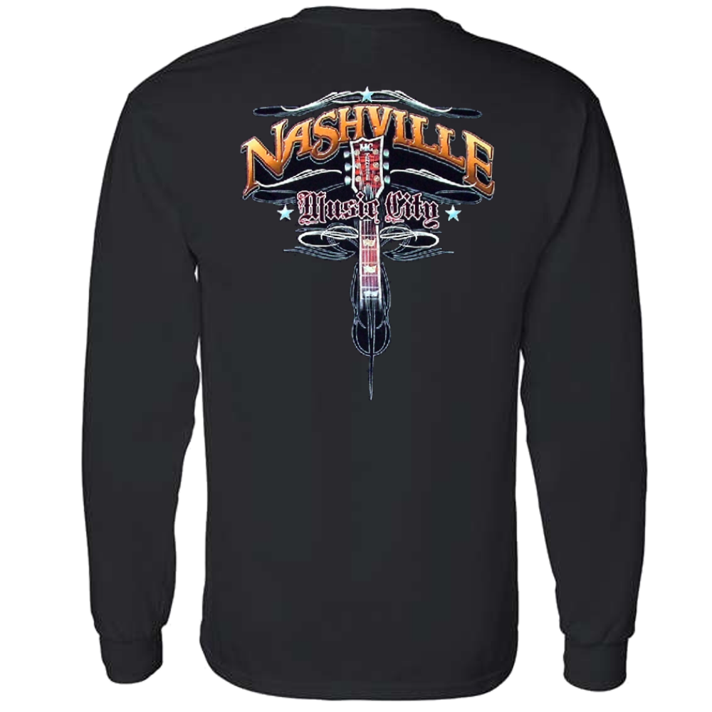 Nashville Long Sleeve Black Tee- Front Left Chest